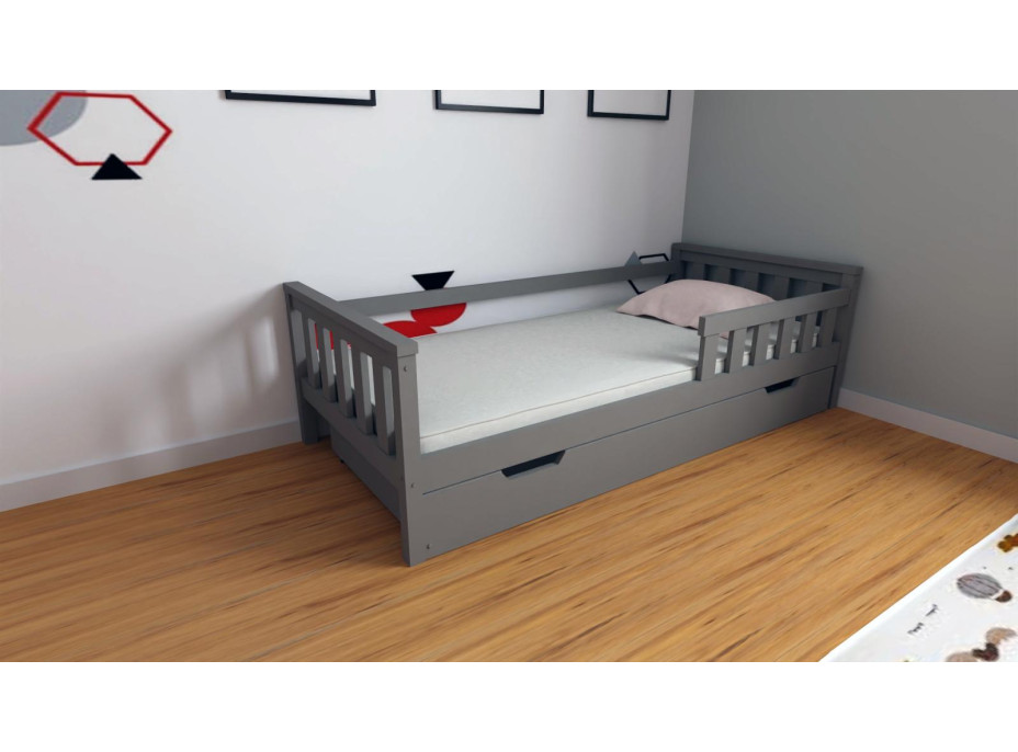 Detská posteľ z masívu borovice FRANK - 200x90 cm - šedá