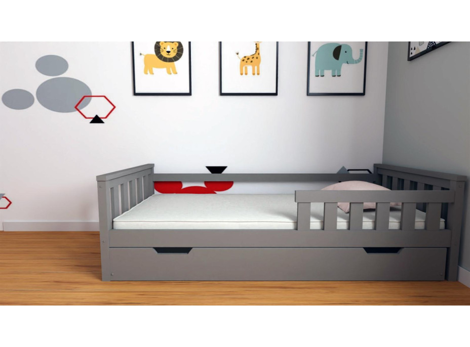 Detská posteľ z masívu borovice FRANK - 200x90 cm - šedá