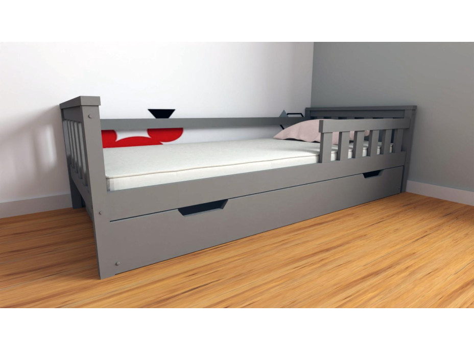 Detská posteľ z masívu borovice FRANK - 200x90 cm - šedá