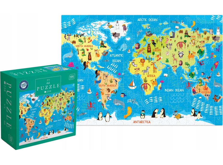 INTERDRUK Puzzle so samolepkami Mapa sveta 250 dielikov