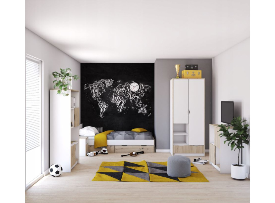 Posteľ so šuplíkmi JOY 200x90 cm - biela/dub artisan