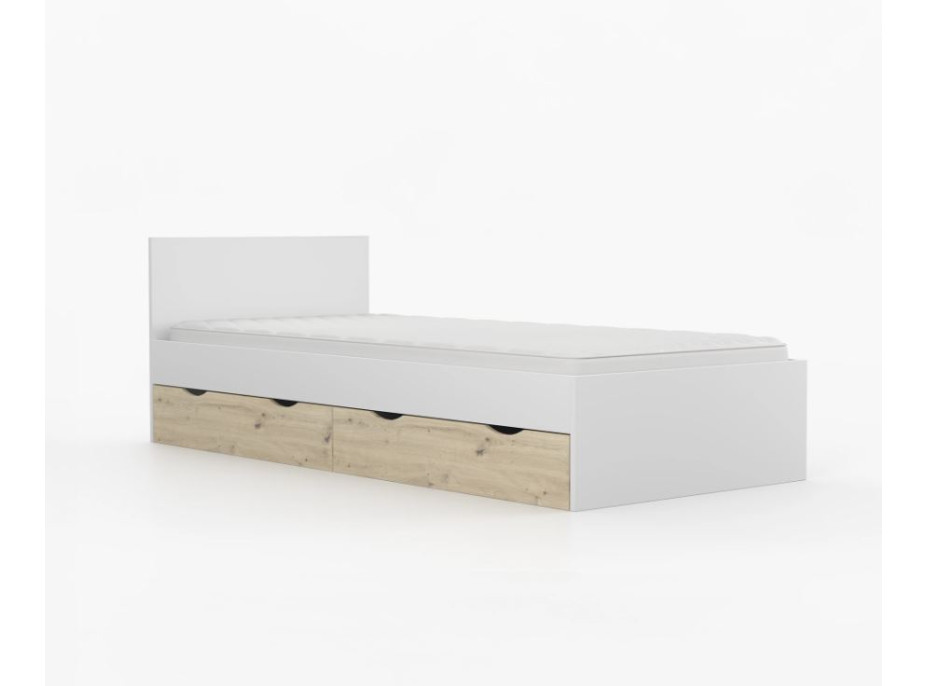 Posteľ so šuplíkmi JOY 200x90 cm - biela/dub artisan