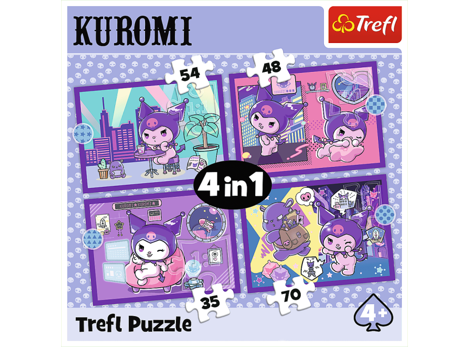 TREFL Puzzle Deň s Kuromi 4v1 (35,48,54,70 dielikov)