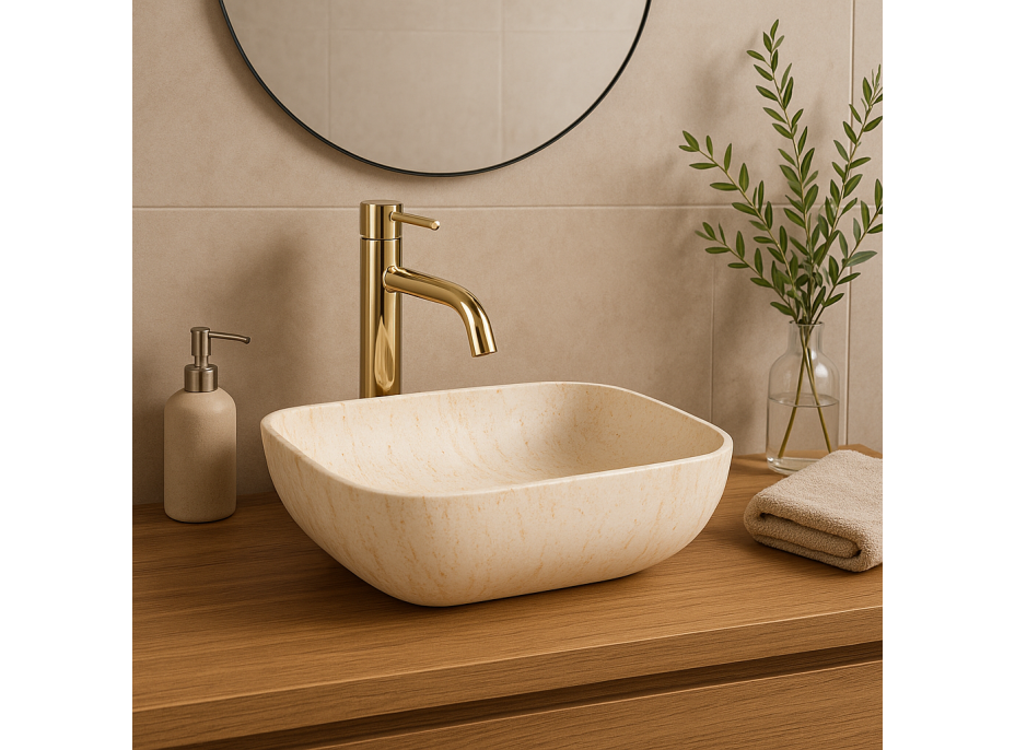 Keramické umývadlo MAXMAX Rea FREJA - TRAVERTINE - imitácia kameňa
