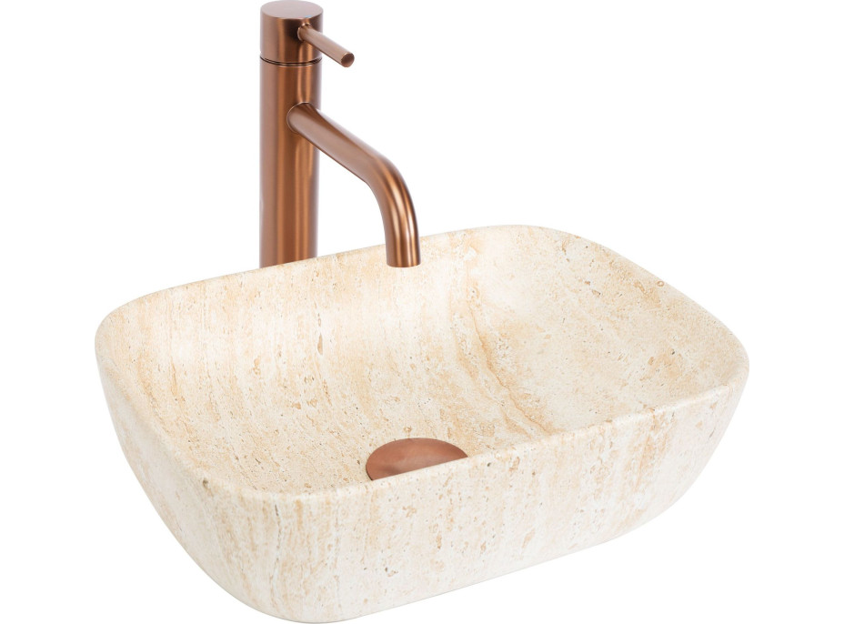 Keramické umývadlo Rea BELINDA MINI TRAVERTINE - béžové matné - imitácia kameňa