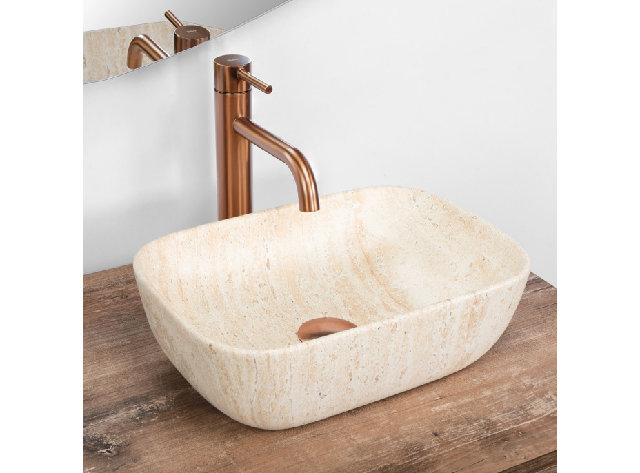 Keramické umývadlo Rea BELINDA MINI TRAVERTINE - béžové matné - imitácia kameňa