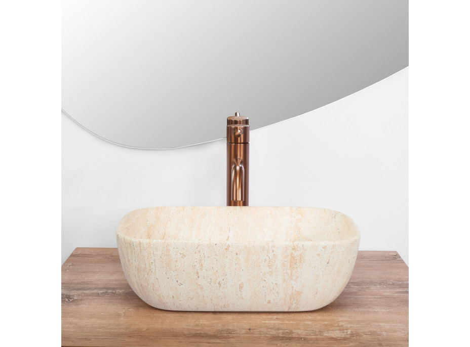 Keramické umývadlo Rea BELINDA MINI TRAVERTINE - béžové matné - imitácia kameňa