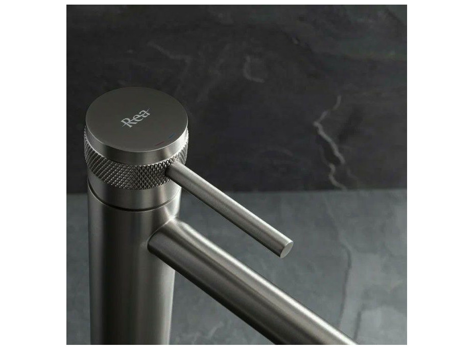 Umývadlová batéria MAXMAX Rea LUNGO GRIP - vysoká - gun grey