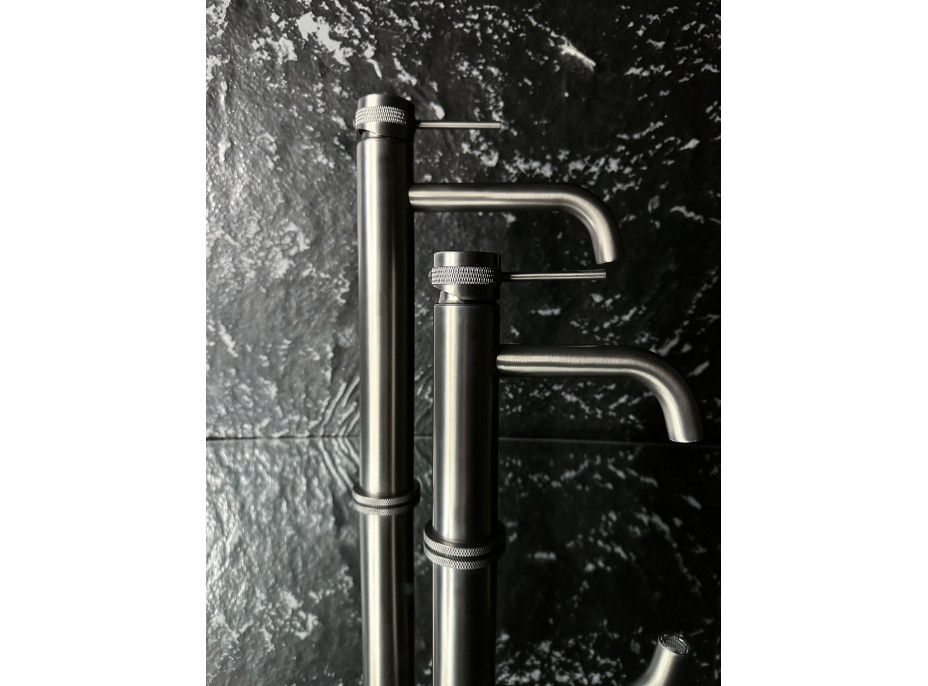 Umývadlová batéria MAXMAX Rea LUNGO GRIP - nízka - gun grey