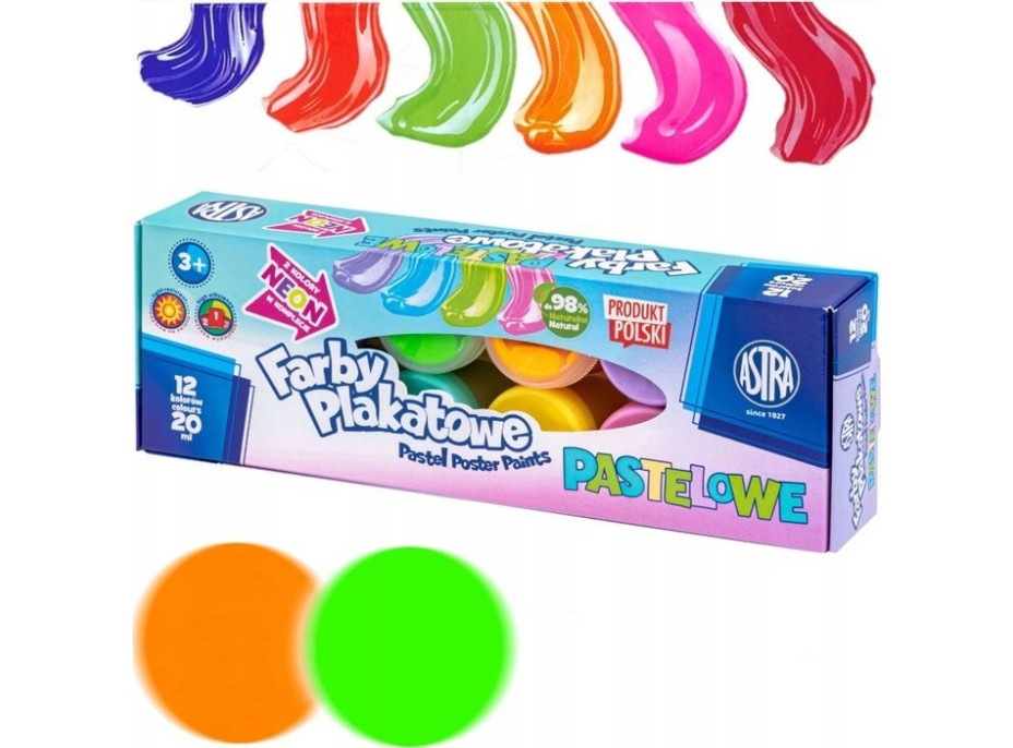 ASTRA Temperové farby 12x20ml pastelové (neónové)
