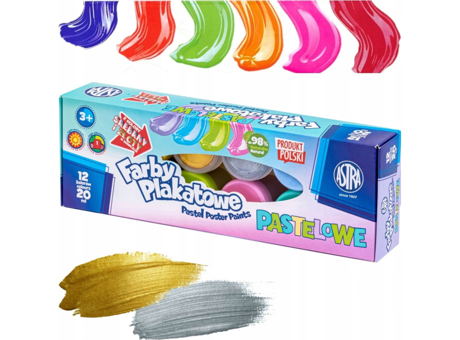 ASTRA Temperové farby 12x20ml pastelové (metalické)