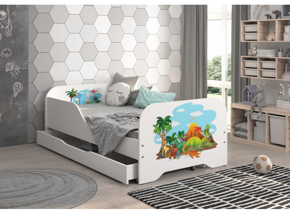 Detská posteľ KIM - DINOSAURI SVET 140x70 cm + MATRAC
