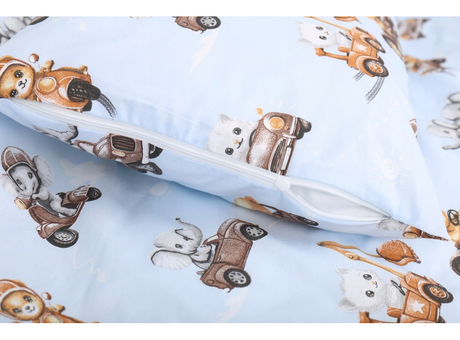 Detské bavlnené obliečky do postieľky 120x90 cm BABYMAM PREMIUM - Preteky zvieratiek
