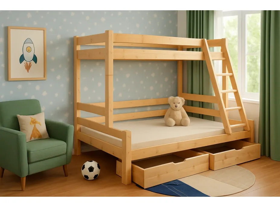 Detská poschodová posteľ s rozšíreným spodným lôžkom z masívu ROBUST 8X8 6A - 200x90 cm