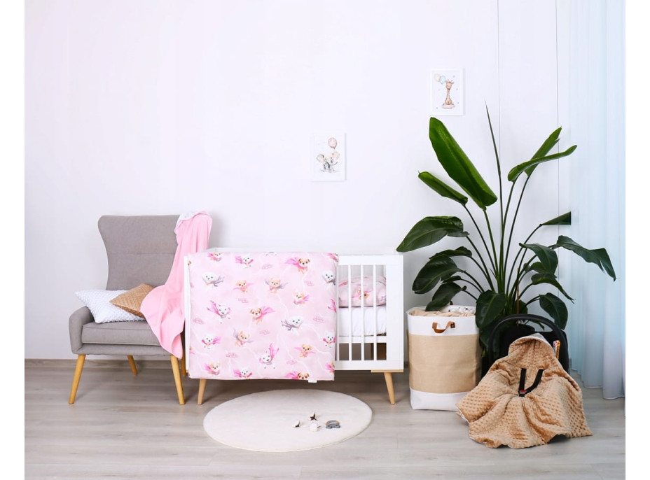 Detské bavlnené obliečky do postieľky 120x90 cm BABYMAM PREMIUM - Super psíci - ružové
