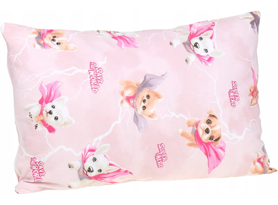 Detské bavlnené obliečky do postieľky 120x90 cm BABYMAM PREMIUM - Super psíci - ružové