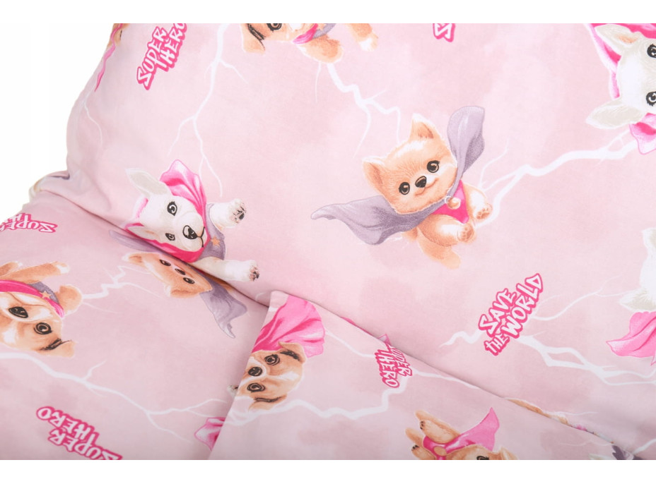 Detské bavlnené obliečky do postieľky 120x90 cm BABYMAM PREMIUM - Super psíci - ružové
