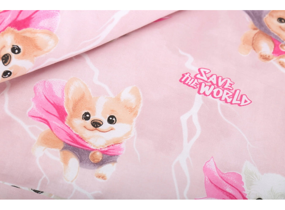 Detské bavlnené obliečky do postieľky 120x90 cm BABYMAM PREMIUM - Super psíci - ružové