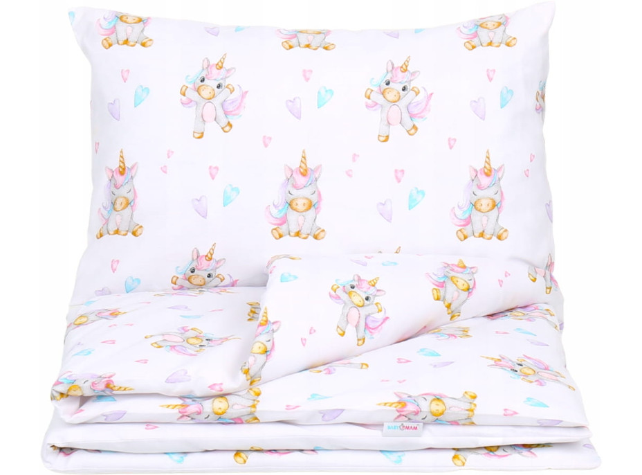 Detské bavlnené obliečky do postieľky 135x100 cm BABYMAM PREMIUM - Veselý jednorožec