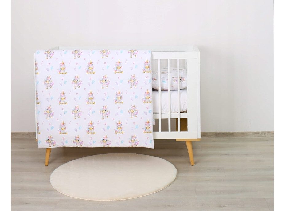 Detské bavlnené obliečky do postieľky 135x100 cm BABYMAM PREMIUM - Veselý jednorožec