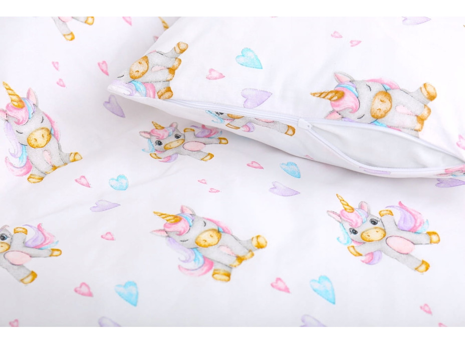 Detské bavlnené obliečky do postieľky 135x100 cm BABYMAM PREMIUM - Veselý jednorožec