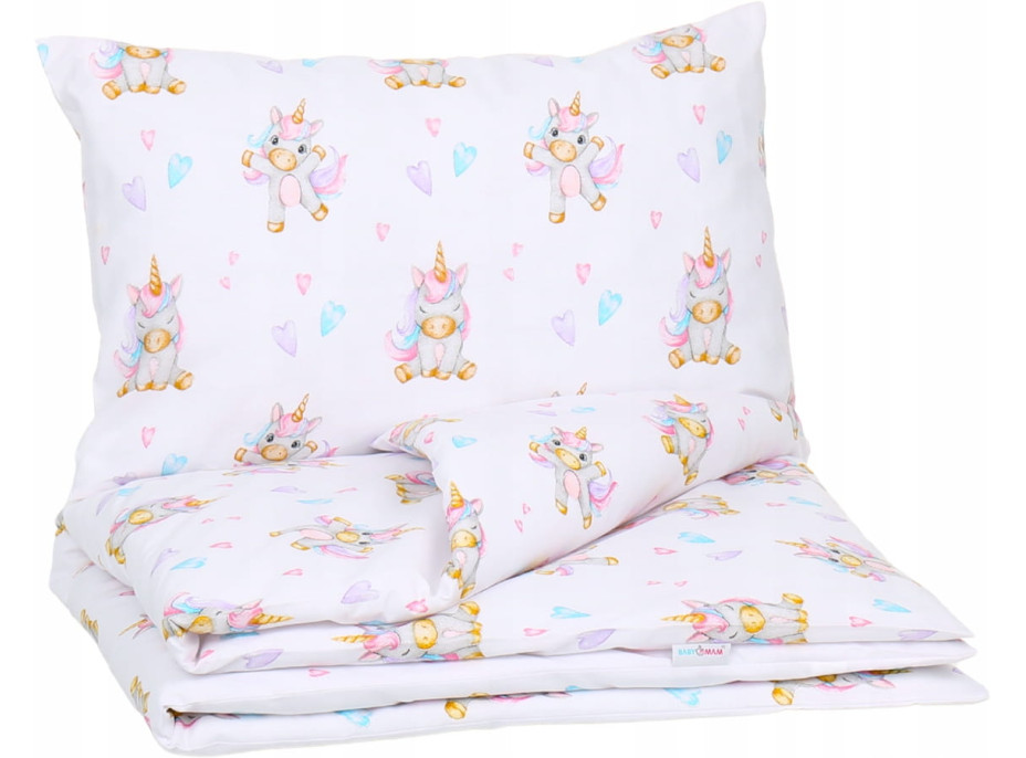 Detské bavlnené obliečky do postieľky 135x100 cm BABYMAM PREMIUM - Veselý jednorožec
