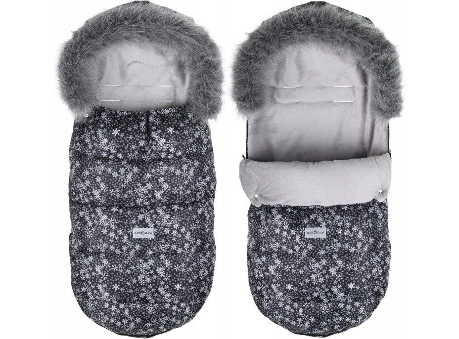 Detský fusak do kočíka BABYMAM Maxi - Vločky/sivý