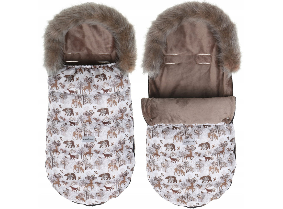 Detský fusak do kočíka BABYMAM Maxi - Zimný les/cappuccino