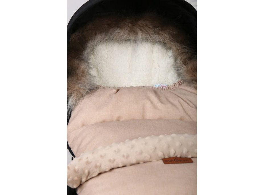 Detský fusak do kočíka BABYMAM Premium - Cappuccino/baránok ecru