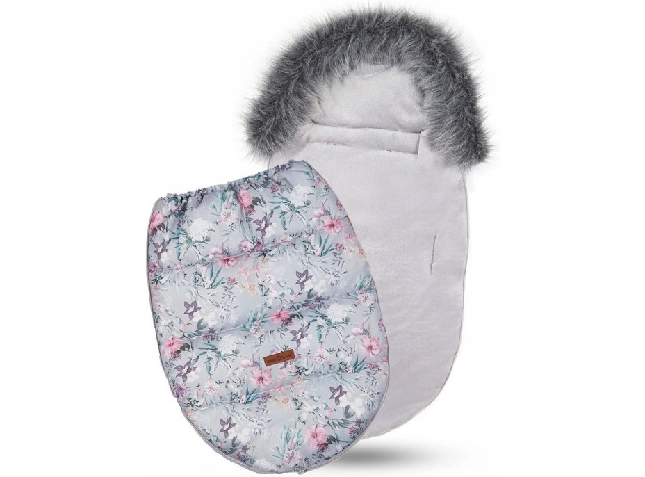 Detský fusak do kočíka BABYMAM Premium - Levanduľová záhrada/sivý