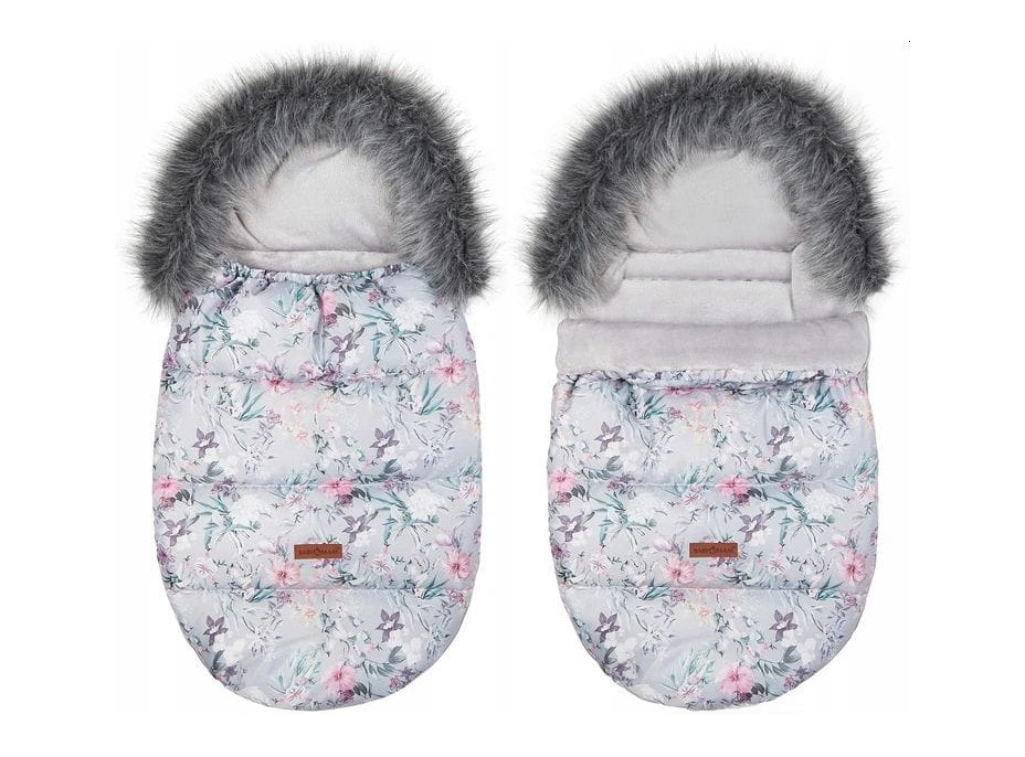 Detský fusak do kočíka BABYMAM Premium - Levanduľová záhrada/sivý