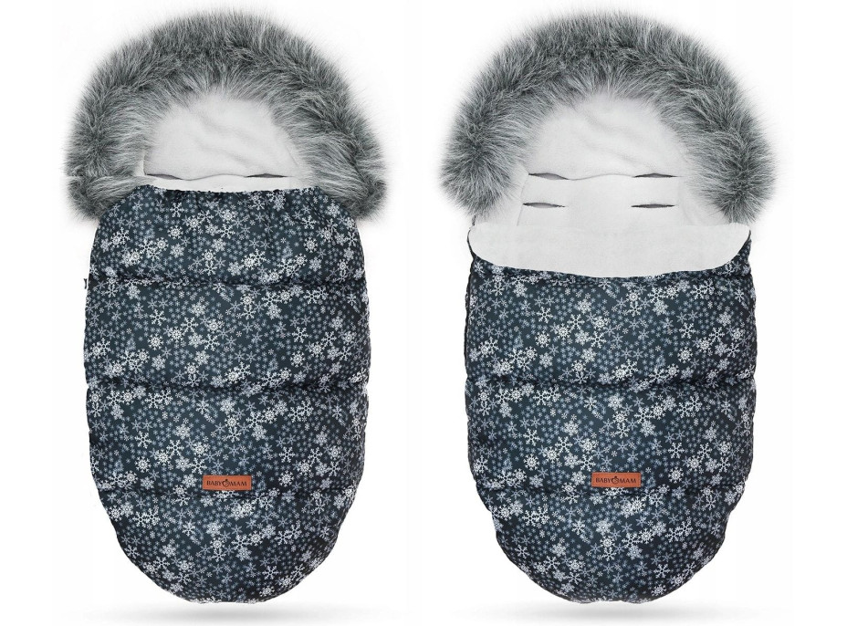 Detský fusak do kočíka BABYMAM Premium - Vločky/sivý