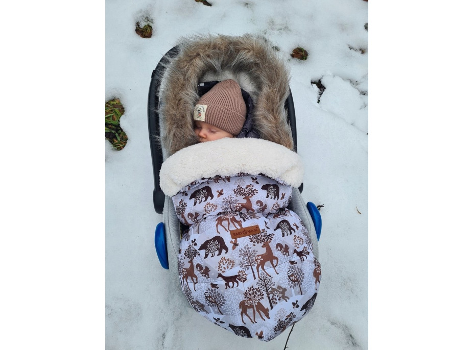 Detský fusak do kočíka BABYMAM Premium - Zimný les/baránok ecru