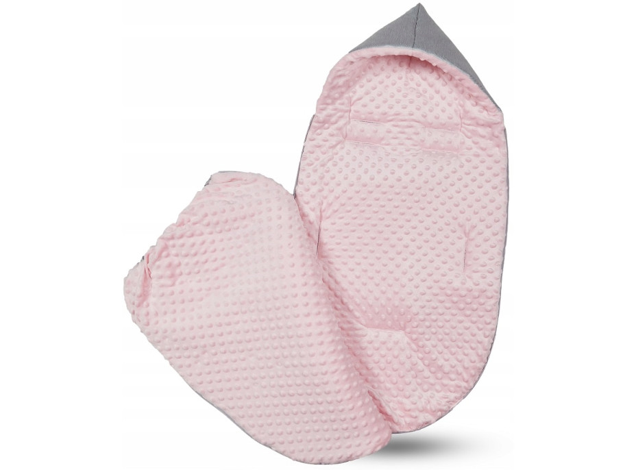 Detský fusak s kapucňou BABYMAM Soft Nature - svetlo šedý melange/ružová minky