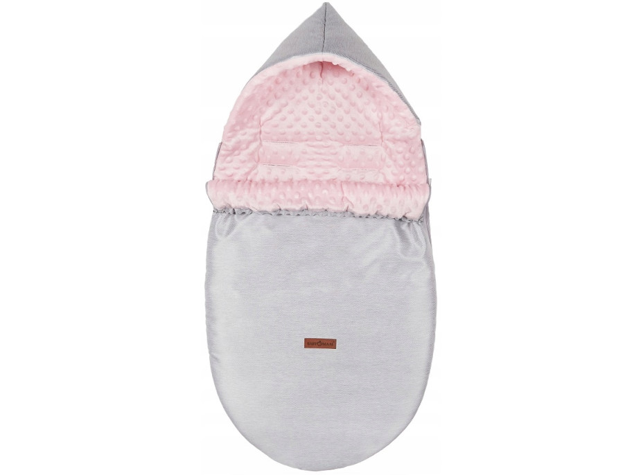 Detský fusak s kapucňou BABYMAM Soft Nature - svetlo šedý melange/ružová minky