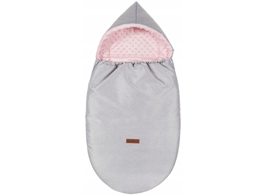 Detský fusak s kapucňou BABYMAM Soft Nature - svetlo šedý melange/ružová minky