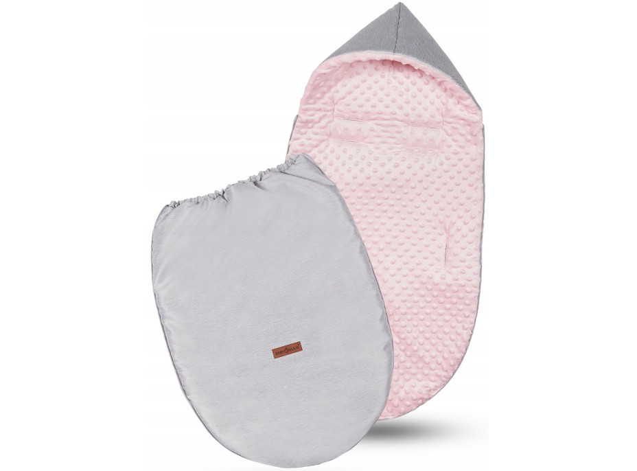 Detský fusak s kapucňou BABYMAM Soft Nature - svetlo šedý melange/ružová minky