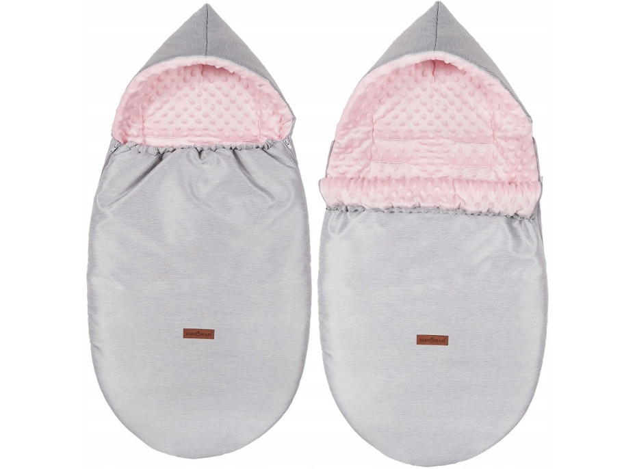 Detský fusak s kapucňou BABYMAM Soft Nature - svetlo šedý melange/ružová minky
