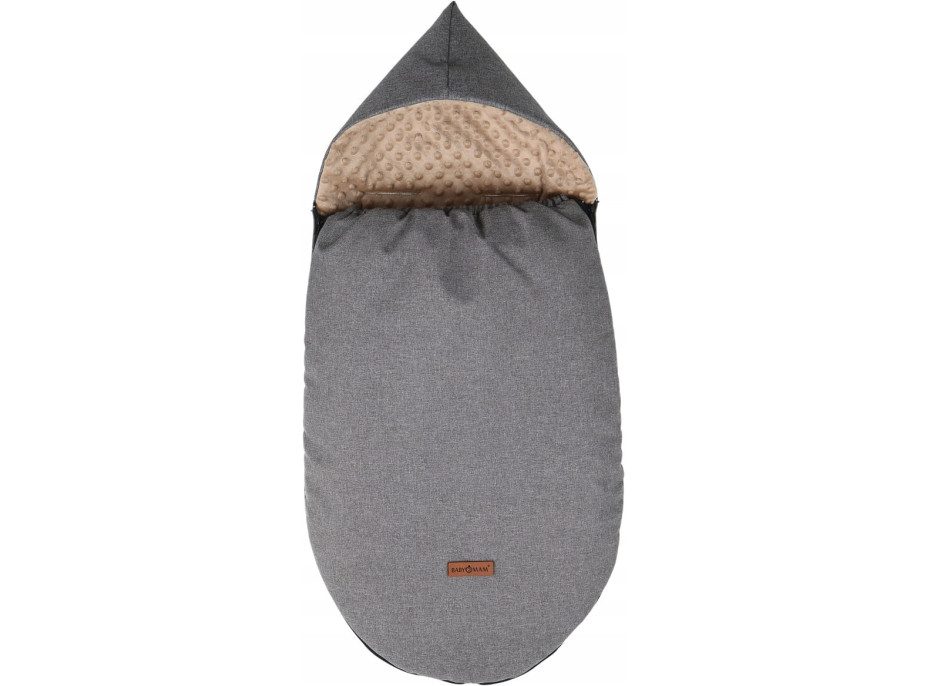 Detský fusak s kapucňou BABYMAM Soft Nature - tmavo šedý melange/béžová minky
