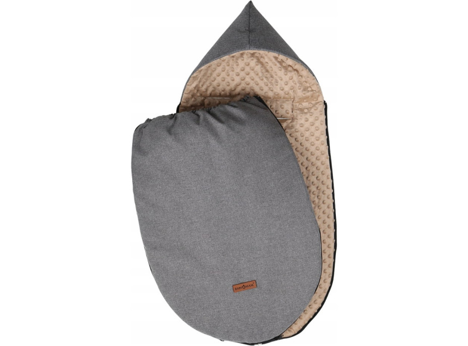 Detský fusak s kapucňou BABYMAM Soft Nature - tmavo šedý melange/béžová minky