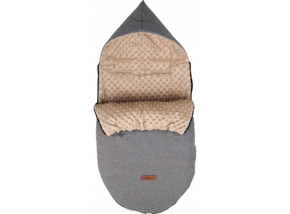 Detský fusak s kapucňou BABYMAM Soft Nature - tmavo šedý melange/béžová minky