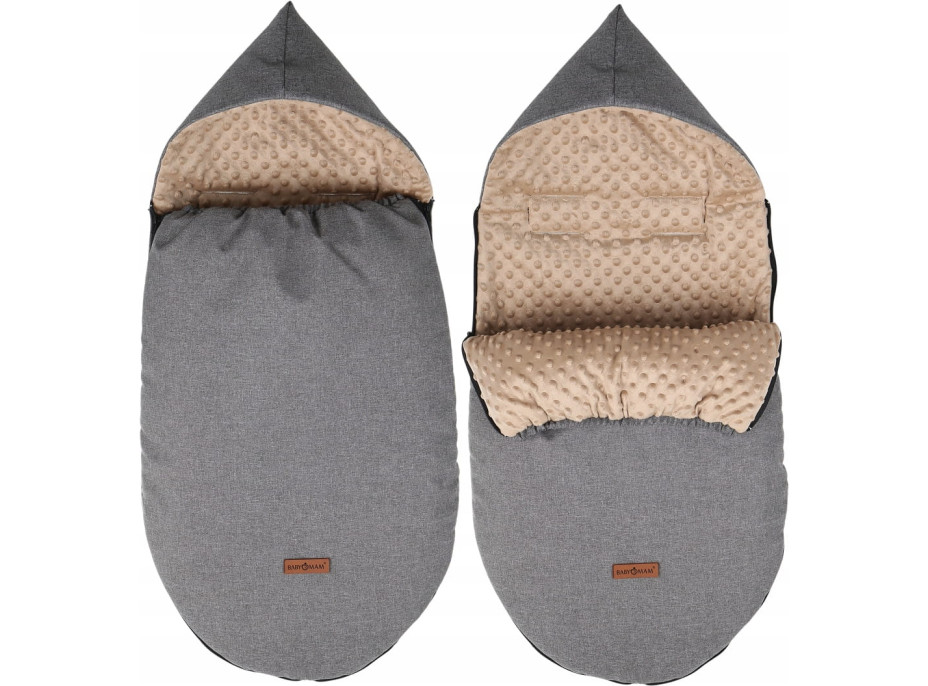 Detský fusak s kapucňou BABYMAM Soft Nature - tmavo šedý melange/béžová minky