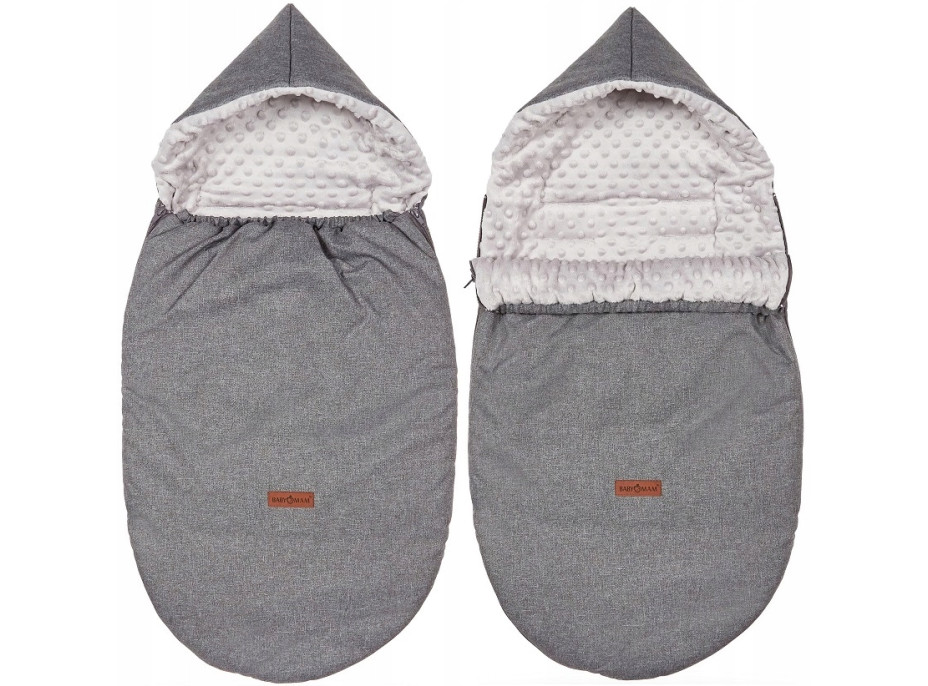Detský fusak s kapucňou BABYMAM Soft Nature - tmavo šedý melange/sivá minky