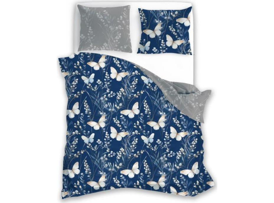 Bavlnené obliečky LETNÝ SEN Motýliky - tmavo modré / šedé - 140x200 cm