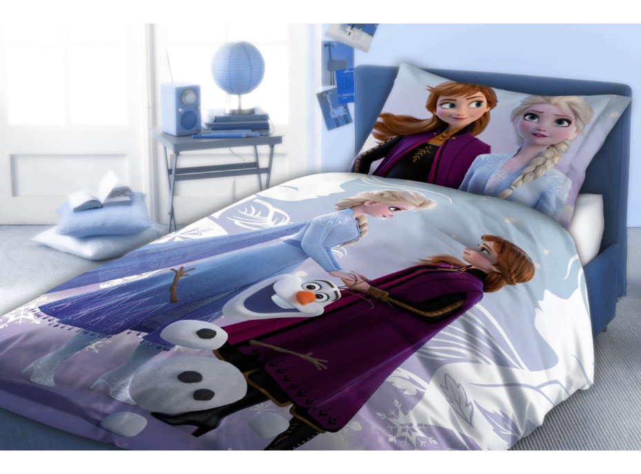 Detské bavlnené obliečky FROZEN Anna, Elsa a Olaf - 140x200 cm