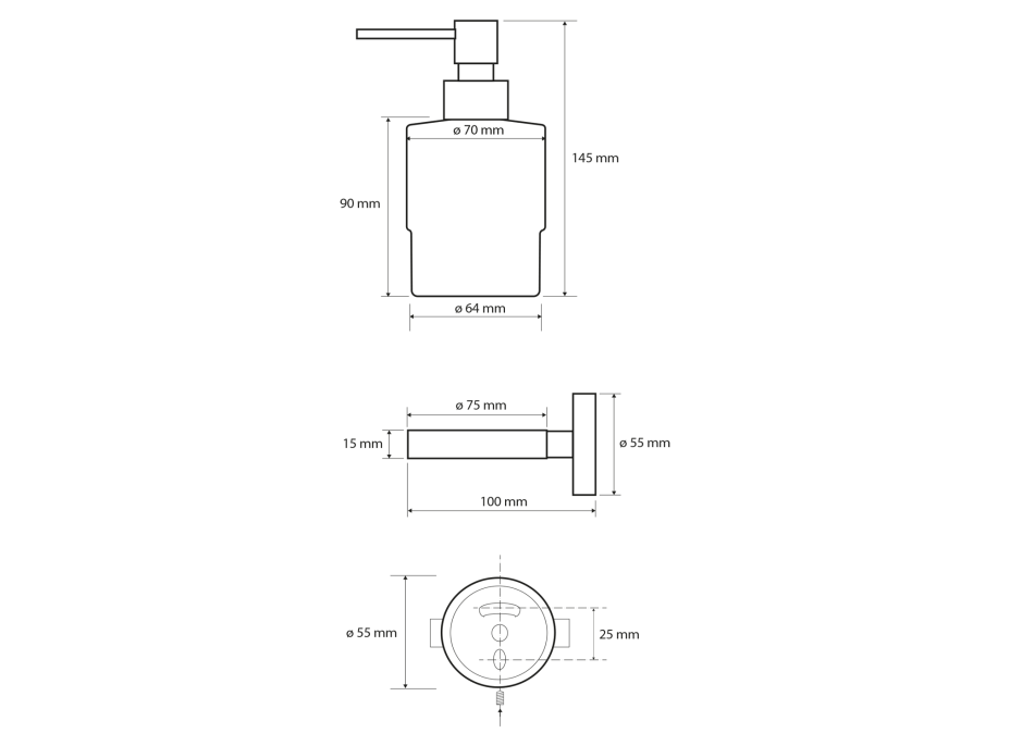 Sapho X-ROUND COPPER dávkovač mydla 200ml, mliečne sklo, meď mat XR103PG