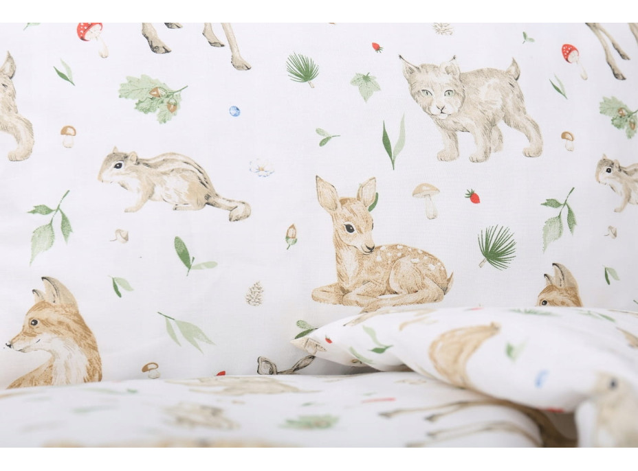 Detské bavlnené obliečky do postieľky 135x100 cm BABYMAM PREMIUM - Lesné zvieratká