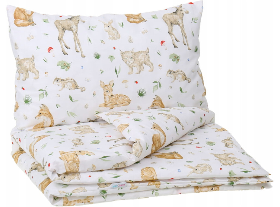 Detské bavlnené obliečky do postieľky 135x100 cm BABYMAM PREMIUM - Lesné zvieratká