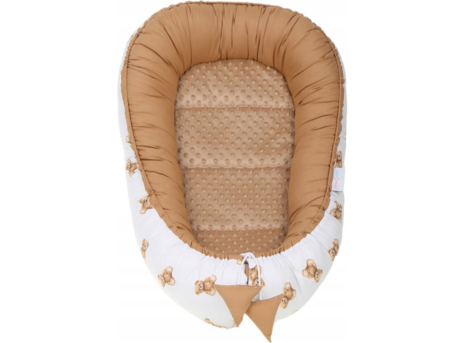 Obojstranné hniezdočko (kokon) pre bábätko - BABYMAM PREMIUM set 7v1 - Medvedík Teddy s béžovou minkami
