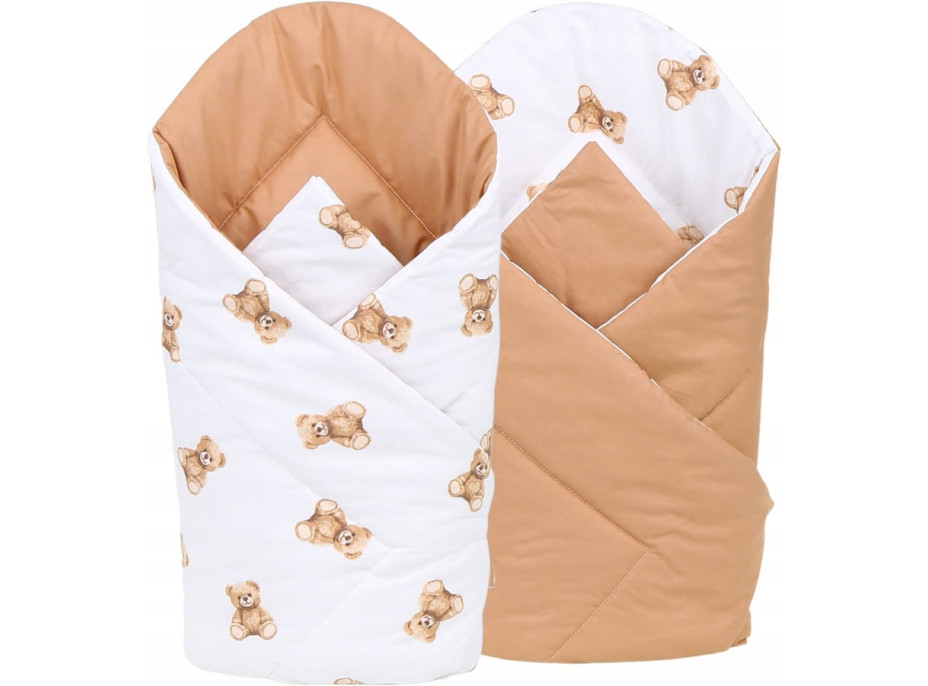 Obojstranné hniezdočko (kokon) pre bábätko - BABYMAM PREMIUM set 7v1 - Medvedík Teddy s béžovou minkami
